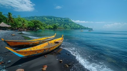 beautiful nature landscape with black sandy beach ocean 1